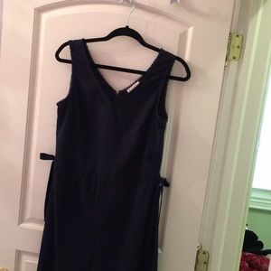 Navy Jumpsuit tie at waist flare bottom